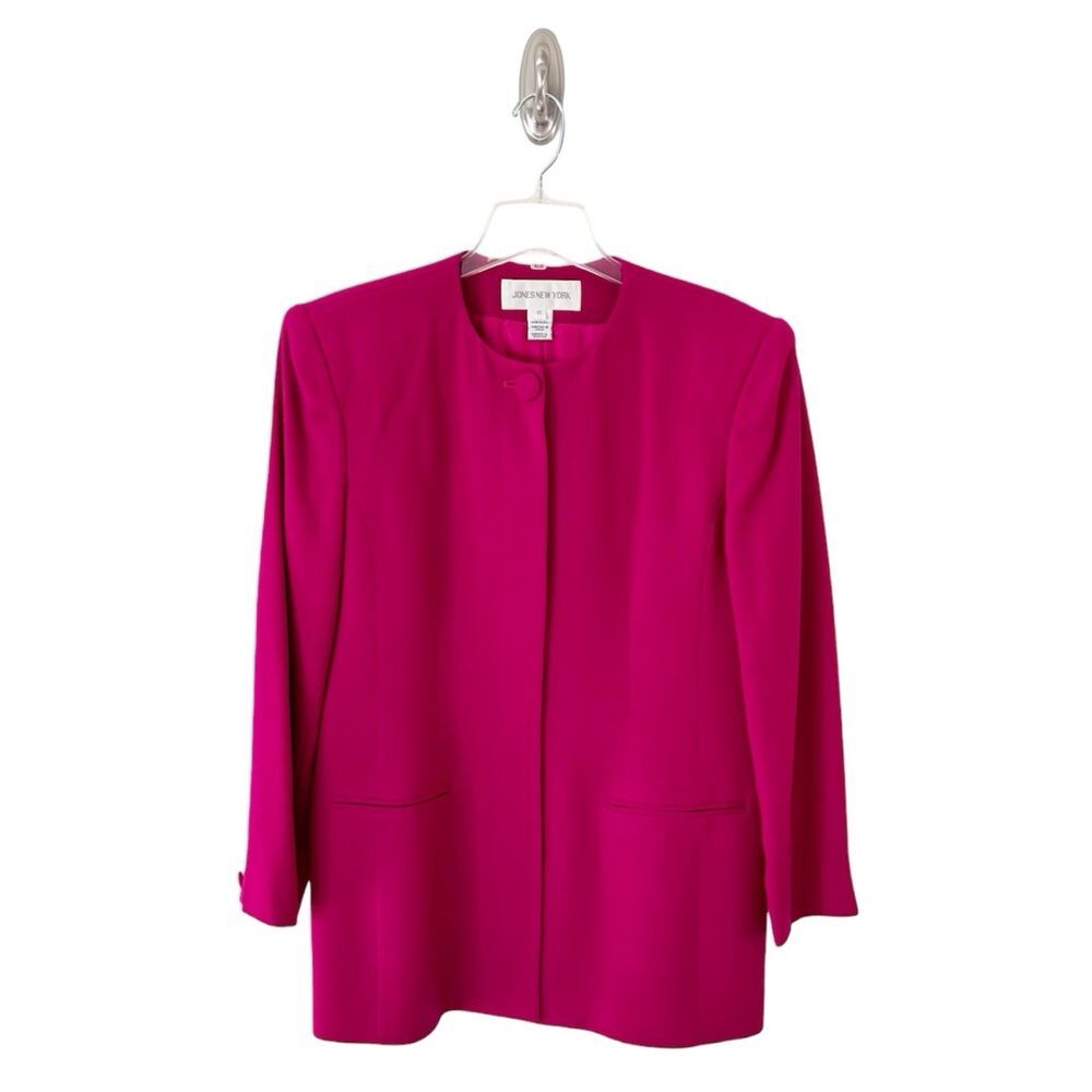 Jones New York Vintage 90s Magenta Pink Wool Collarless Blazer Size 10